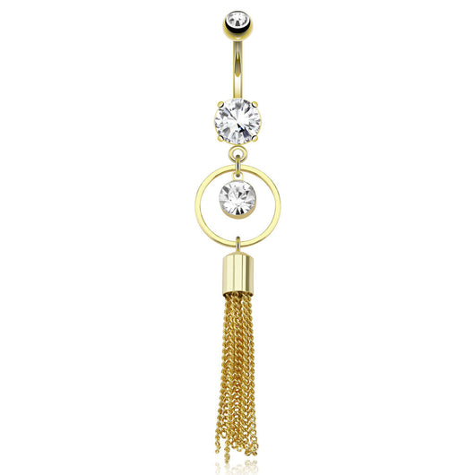CZ Encircled Strings Dangle 14kt Gold Plated Navel Belly Button Ring