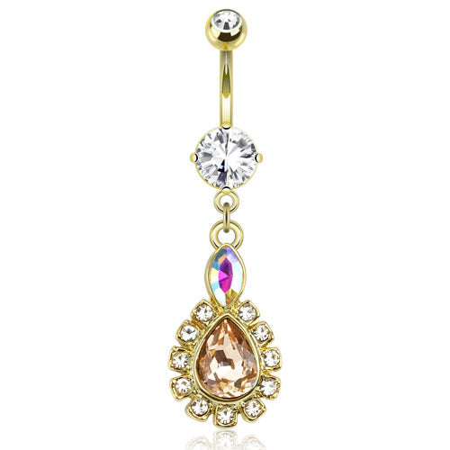 CZ Teardrop CZ Dangle 14kt Gold Plated Navel Belly Button Ring