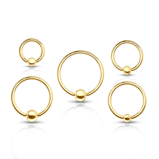 Gold IP Captive Bead Ring Tragus Helix Ear Cartilage Smiley Piercing