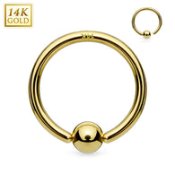 14K Solid Gold Fixed Ball Captive Hoop Ring