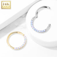 14K Solid Gold Opal Hinged Hoop Ring Nose Septum Daith