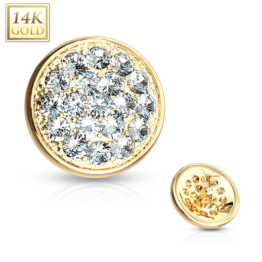 14K Solid Gold 6 mm CZ Paved Flat Dome Dermal Anchor Top