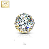 14K Solid Gold 8mm CZ Paved Around Large CZ Center Dermal Anchor Top