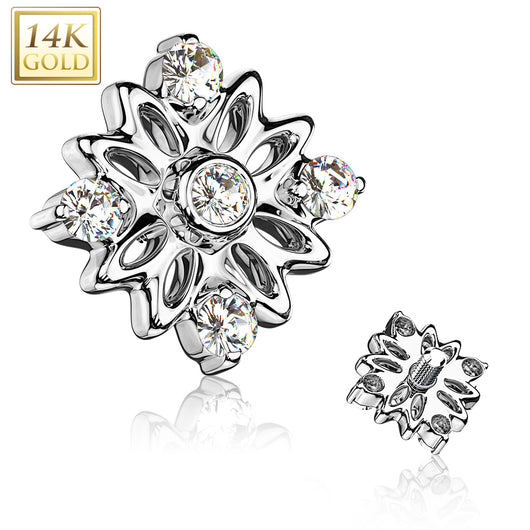 14K Solid Gold 5mm CZ Accented Flower Dermal Anchor Top