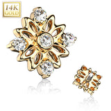 14K Solid Gold 5mm CZ Accented Flower Dermal Anchor Top