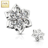 14K Solid Gold 6 mm CZ Flower Dermal Anchor Top
