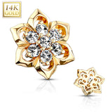 14K Solid Gold 6 mm CZ Flower Dermal Anchor Top