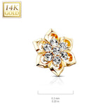 14K Solid Gold 6 mm CZ Flower Dermal Anchor Top