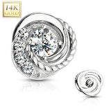 14K Solid Gold CZ Center Swirl With Accented 6mm Dermal Anchor Top