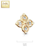 14K Solid Gold 4 CZ Paved Petal Flower 5mm Dermal Anchor Top