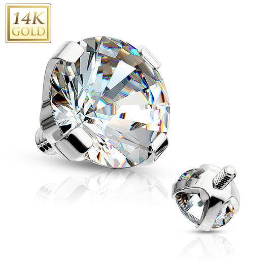 14K Solid White Gold CZ Dermal Anchor Top 14G