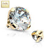 14K Solid Gold Prong Round CZ Dermal Anchor Top