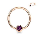 Rose Gold IP Over 316L Surgical Steel CZ Set Ball Captive Bead Ring