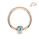 Rose Gold IP Over 316L Surgical Steel CZ Set Ball Captive Bead Ring