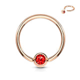 Rose Gold IP Over 316L Surgical Steel CZ Set Ball Captive Bead Ring