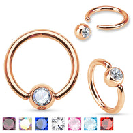 Rose Gold IP Over 316L Surgical Steel CZ Set Ball Captive Bead Ring