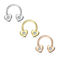 Gold Plated CZ Hearts Horseshoe Circular Barbells Septum Earrings