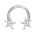 1 Pc CZ Flower Ends Circular Horseshoe For Nipple Ring Septum And More