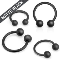 Matte Black Titanium Horseshoe Circular Barbells Tragus Helix 16GA