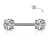 Pair Prong Set CZ  Surgical Steel Threadless Push in Nipple Barbells