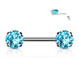 Pair Prong Set CZ  Surgical Steel Threadless Push in Nipple Barbells