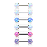 Pair Prong Set 6 mm Opal Stone Threadless Push in Nipple Barbells