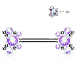 Pair 5 CZ Butterfly Ball Cluster Threadless Push in Nipple Barbells