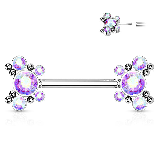Pair 5 CZ Butterfly Ball Cluster Threadless Push in Nipple Barbells