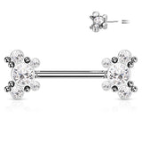 Pair 5 CZ Butterfly Ball Cluster Threadless Push in Nipple Barbells