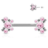 Pair 5 CZ Butterfly Ball Cluster Threadless Push in Nipple Barbells
