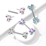 Pair 5 CZ Butterfly Ball Cluster Threadless Push in Nipple Barbells