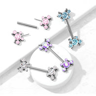 Pair 5 CZ Butterfly Ball Cluster Threadless Push in Nipple Barbells