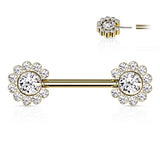 Pair 11 CZ Flower Cluster Threadless Push in Nipple Barbells