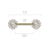 Pair 11 CZ Flower Cluster Threadless Push in Nipple Barbells
