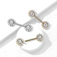 Pair 11 CZ Flower Cluster Threadless Push in Nipple Barbells