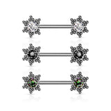 Pair Threadless Push In Nipple Barbell with CZ Center Star Cluster