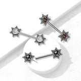 Pair Threadless Push In Nipple Barbell with CZ Center Star Cluster