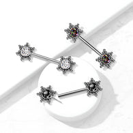 Pair Threadless Push In Nipple Barbell with CZ Center Star Cluster