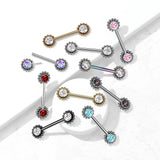 Pair Beaded Ball Edge CZ Center Threadless Push in Nipple Barbells