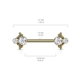 Pair Threadless Push In Nipple Barbell with Beaded Ball Edge and Double CZ