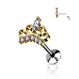 CZ Paved Tiara Threadless Top Labret Tragus Snug Ear Cartilage Helix Studs