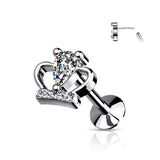 CZ Set Crown Threadless Top Labret Tragus Snug Ear Cartilage Helix Studs