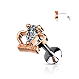 CZ Set Crown Threadless Top Labret Tragus Snug Ear Cartilage Helix Studs