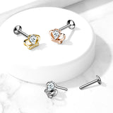 CZ Set Crown Threadless Top Labret Tragus Snug Ear Cartilage Helix Studs