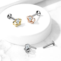 CZ Set Crown Threadless Top Labret Tragus Snug Ear Cartilage Helix Studs