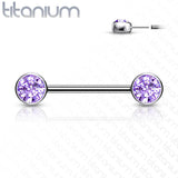 Pair Titanium Threadless Push in Nipple Barbell Front Facing CZ