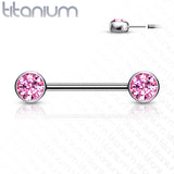 Pair Titanium Threadless Push in Nipple Barbell Front Facing CZ