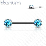 Pair Titanium Threadless Push in Nipple Barbell Front Facing CZ