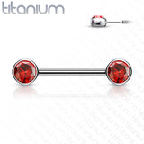 Pair Titanium Threadless Push in Nipple Barbell Front Facing CZ