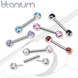 Pair Titanium Threadless Push in Nipple Barbell Front Facing CZ